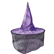 Chapéu de Bruxa Lilás com Renda em Preto